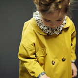 韩版女童装秋冬外套娃娃领中长款夹棉风衣大衣小中大童亲子母女装