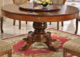 桌实木餐桌圆形餐桌椅组合大圆桌1.2/1.3/1.5/1.8米带转盘欧式餐