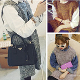 KAKA 韩国代购学生针织上衣套头毛衣马甲背心女打底长款毛线背心