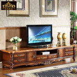 欧式大理石电视柜1.8实木雕花古典客厅小户型橡胶木茶几组合地柜