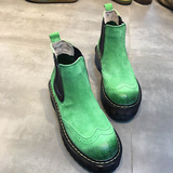 新款夏季厚底马丁靴女真皮短靴骑士靴松糕鞋透明底真皮靴绿色女鞋