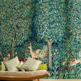 热带树林墙纸壁画 客厅电视背景墙壁纸 森林小鹿主题大型壁画铺满