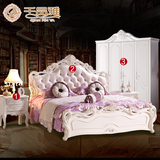 卧室家具套装组合 欧式床+床头柜+四门衣柜+梳妆台成套家具五件套