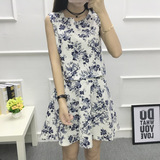 2016夏季新款女装韩版复古花朵无袖背心+半身A字短裙套装女两件套