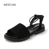 Westlink西遇凉鞋女夏2016新款女鞋夏季罗马一字带低跟露趾女凉鞋