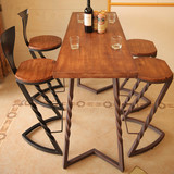 铁艺实木吧台桌椅创意美式酒吧餐厅靠背椅复古做旧咖啡桌椅高脚凳