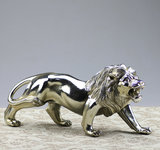 电镀复古银色雄狮摆件 树脂狮子装饰 大堂玄关雕塑工艺饰品