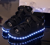 aq高帮LED七彩发光鞋情侣款荧光鞋夜光鞋USB充电闪光灯鞋