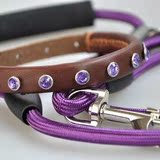 雅皮狗小型犬宠物用品牵引带颈圈狗链子019 6R 紫色套装 S-小型