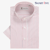 SmartFive男士短袖衬衫商务修身纯棉条纹男装中华立领衬衣男