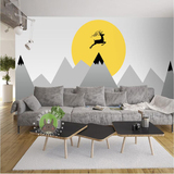 现代北欧简约高山黄色小鹿电视背景墙纸壁纸客厅沙发大型无缝壁画