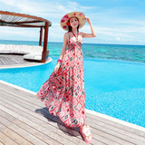 旅行度假系列 甜美显瘦连衣裙 波西米亚雪纺露肩吊带沙滩裙海边度