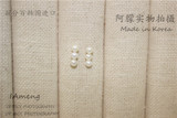 韩国进口纯14k金 mini牌迷你三颗小珍珠直排小珠珠14k耳钉耳环