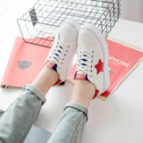 夏季韩版白色帆布鞋厚底松糕休闲女鞋平底学生小白鞋星星透气板鞋