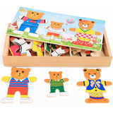 小熊换衣服游戏木制质儿童益智早教手抓穿衣配对游戏拼图拼板玩具
