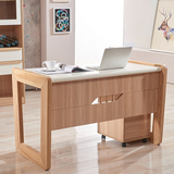 北欧书桌实木简约现代烤漆台式组合风格储物直排原木色带抽电脑桌