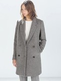 2015冬装新款zara大码女装英伦风羊毛呢子外套加厚中长款羊绒大衣