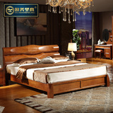欧美圣木 纯实木床1.8米橡木家具床双人床现代中式高箱储物床婚床