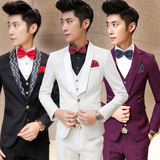 发型师时尚西服套装韩版修身男士三件套西装新郎结婚礼服职业装