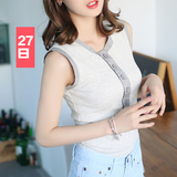 27日韩版2016夏装新款全棉上衣修身圆领背心无袖T恤女显瘦学生潮
