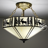 蒂凡尼吊灯北欧美式乡村麋鹿动物客厅卧室过道简约吸顶灯儿童创意