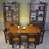 老船木餐桌椅组合中式长方形家用客厅餐桌饭桌 实木餐厅饭台餐台