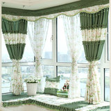 韩式田园窗帘卧室成品定制飘窗窗帘绿色碎花布料纱现代温馨小清新