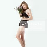 walkingChic泰国独家网纱设计高贵黑显瘦挂脖高腰抹胸泳衣泳装