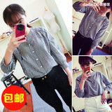 韩国复古小清新衬衫春装学生长袖格子衬衣韩版女装学院风打底寸衫