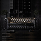 特价欧式新古典黑皮沙发英式意大利时尚拉扣三人沙发小户型沙发椅