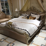 欧式奢华小户型精致卧室家具组合 香槟色真皮牛皮实木床 1.8米