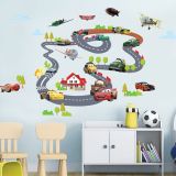 卡通动漫汽车宝宝儿童房卧室床头幼儿园背景创意装饰可移除墙贴纸
