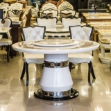 大理石圆桌餐桌椅组合欧式饭桌现代简约6人1.2黑白1.5米韩式圆形