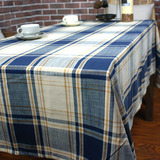 棉麻桌布格子餐桌布蓝色茶几布台布酒店桌布圆桌布长方形包邮