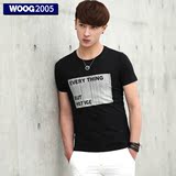 WOOG2005韩版修身短袖t恤男 2016夏季薄款黑色圆领青年半袖打底衫