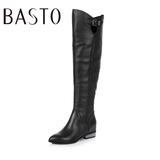 BASTO/百思图冬季专柜同款牛皮尖头内增高女靴长靴15X34DC5