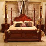 欧式床 1.8米大床婚床 奢华实木柱子床 美式双人床 别墅卧室家具