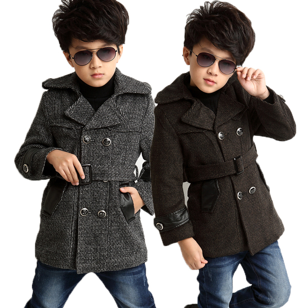 儿童冬装毛呢子大衣2014新款韩版男童冬季翻领外套大童男装宝宝装