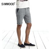 Simwood男装夏装新款男士休闲五分裤欧美麻棉修身短裤男中裤