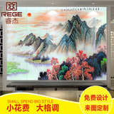 中式山水瓷砖背景墙现代国画艺术仿古砖壁画客厅电视背景墙瓷砖