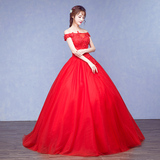 婚纱礼服2016夏季红色韩式新款齐地一字肩修身大码显瘦新娘结婚女