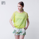 HPLY/荷比俪2016夏装新款女装圆领套头纯色镂空蝙蝠式宽松针织衫