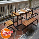 美式餐桌铁艺实木餐桌椅组合餐桌长方形餐桌餐椅套件户外餐厅桌椅