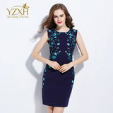 YZ高端高档品牌品质女装专柜代购正品精致彩色刺绣名媛修身连衣裙