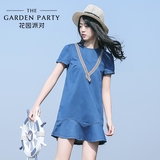 花园派对 夏装新款韩版文艺小清新圆领短袖女士连衣裙短裙子