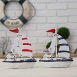地中海风格家居装饰品摆设木质美式一帆风顺帆船摆件帆船模型木制