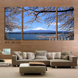 日式家居壁画客厅墙上装饰画樱花富士山日本料理店无框画三联画