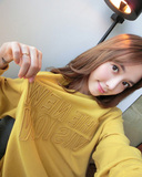 韩国简约刺绣立体字母纯色黄色绿色加绒宽松套头长袖卫衣外套女秋