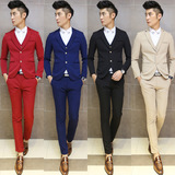 秋冬新款潮男士韩版修身西服套装英伦时尚男款个性三件套西装外套