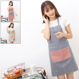 简约竖条韩版时尚棉麻围裙 公主工作无袖罩衣 厨房伴侣清洁围裙